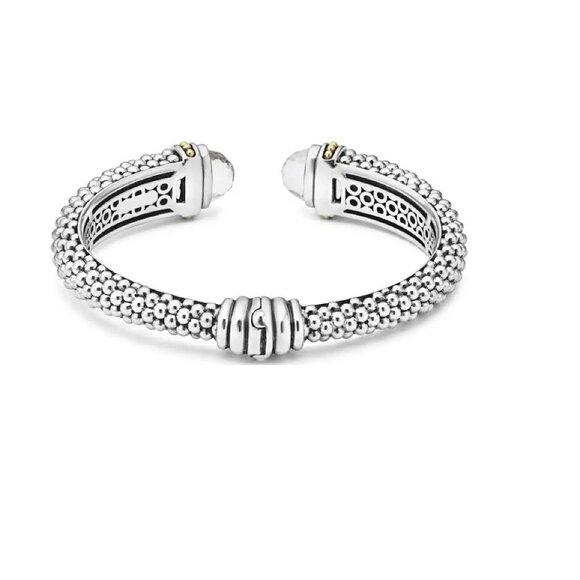 Lagos Rittenhouse White Topaz Cuff Bracelet 12mm Sterling Silver 18k Gold Sz 7/M - Picture 4 of 15
